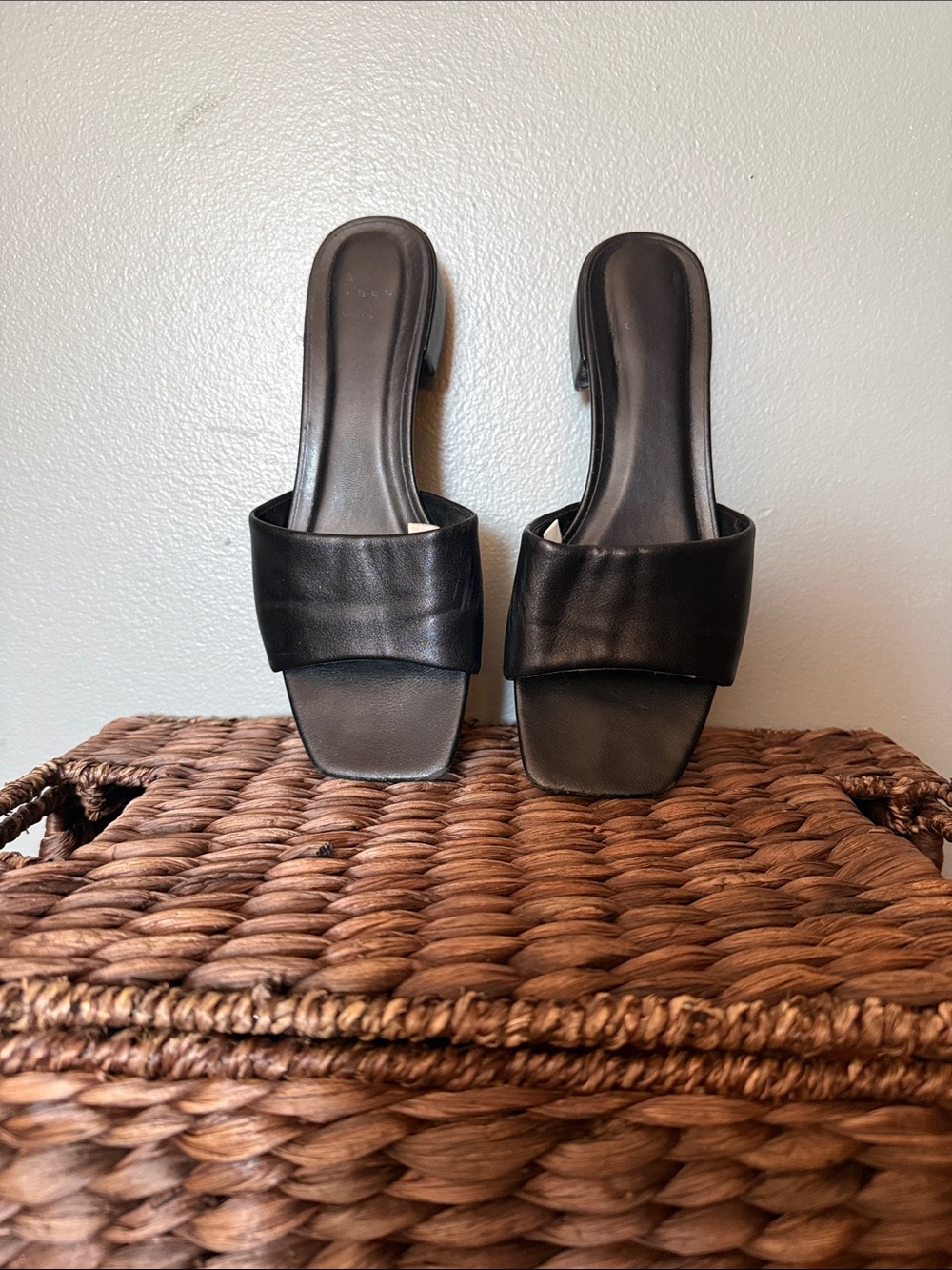 a new day Black Leather Slide Mules